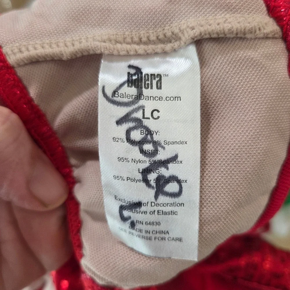 Balera Red Sequin Dance Leotard Mesh Rhinestone Cage Back Girls Large LC